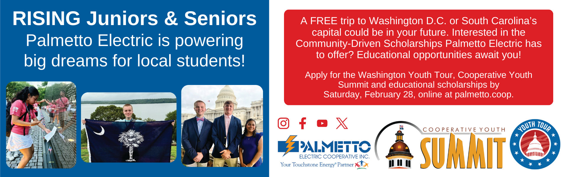 Apply for the Washington Youth Tour, Cooperative Youth Summit and educational scholarships